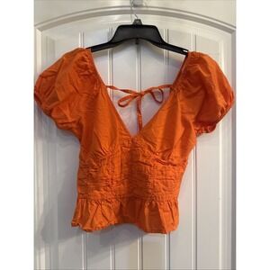 Sim & Sam Womens Orange Crop Top  Ruched Waist Tie Back Medium
